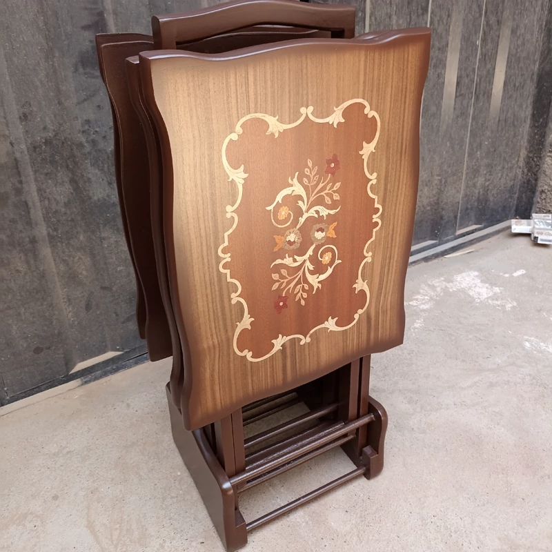 میز عسلی چهارتیکه تاشو مستطیل معرق فروش به صورت نقد و اقساط چوب راش گرجستان ضمانت 36 ماهه بسیار شیک و زیبا و کمجا