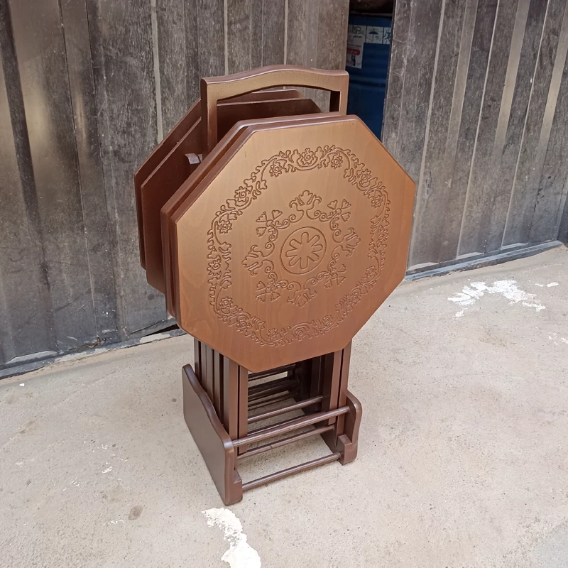 میز عسلی چهارتیکه تاشو هشت ضلعی CNC فروش به صورت نقد و اقساط چوب راش گرجستان ضمانت 36 ماهه بسیار شیک و زیبا