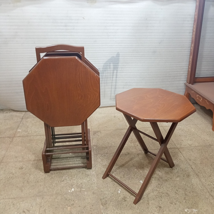 میز عسلی چهارتیکه تاشو هشت ضلعی فروش به صورت نقد و اقساط چوب راش گرجستان ضمانت 36 ماهه بسیار شیک و زیبا و کمجا