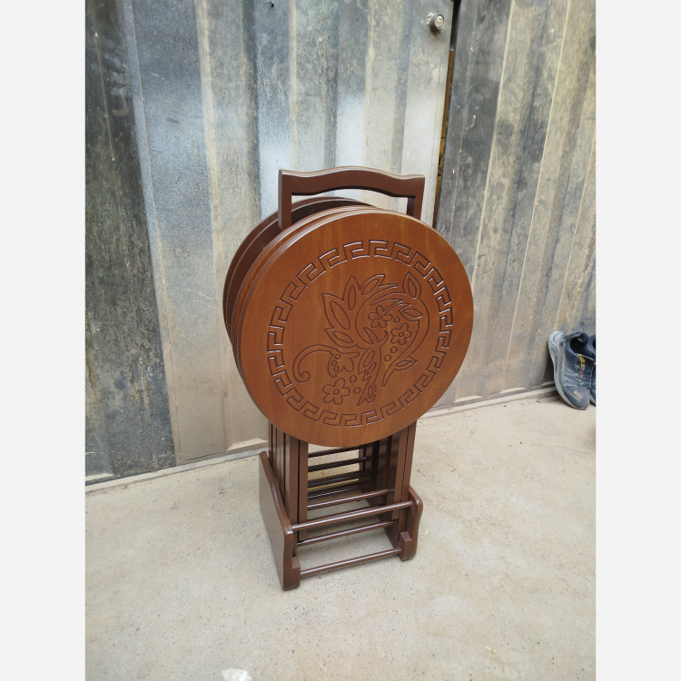 میز عسلی چهارتیکه تاشو گرد CNC فروش به صورت نقد و اقساط چوب راش گرجستان ضمانت 36 ماهه بسیار شیک و زیبا