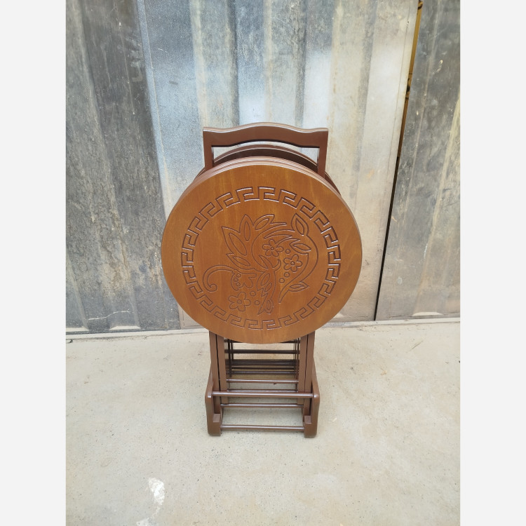 میز عسلی چهارتیکه تاشو گرد CNC فروش به صورت نقد و اقساط چوب راش گرجستان ضمانت 36 ماهه بسیار شیک و زیبا