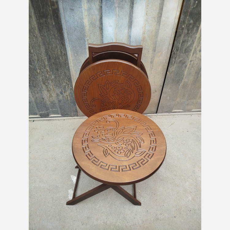 میز عسلی چهارتیکه تاشو گرد CNC فروش به صورت نقد و اقساط چوب راش گرجستان ضمانت 36 ماهه بسیار شیک و زیبا