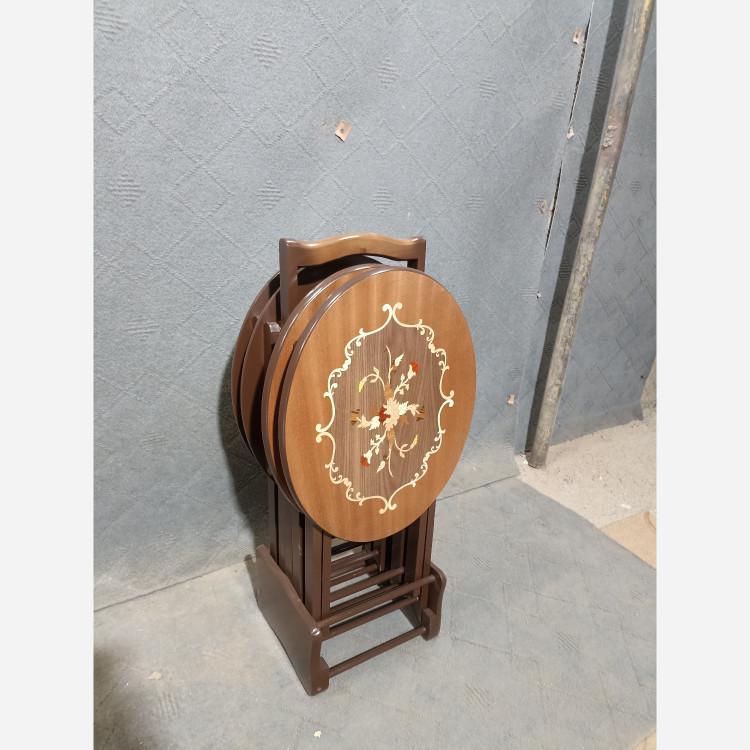 میز عسلی چهارتیکه تاشو بیضی معرق فروش به صورت نقد و اقساط چوب راش گرجستان ضمانت 36 ماهه بسیار شیک و زیبا