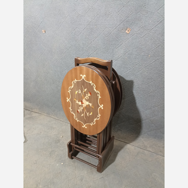 میز عسلی چهارتیکه تاشو بیضی معرق فروش به صورت نقد و اقساط چوب راش گرجستان ضمانت 36 ماهه بسیار شیک و زیبا