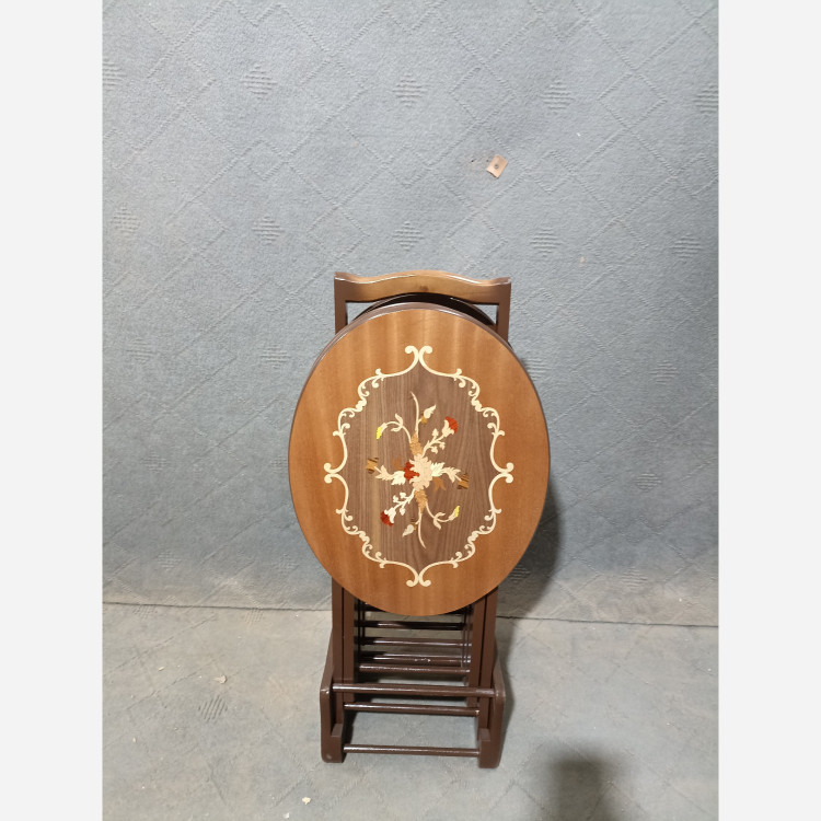 میز عسلی چهارتیکه تاشو بیضی معرق فروش به صورت نقد و اقساط چوب راش گرجستان ضمانت 36 ماهه بسیار شیک و زیبا
