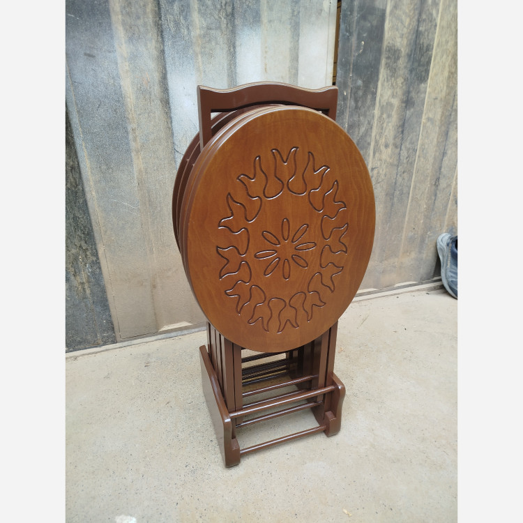 میز عسلی چهارتیکه تاشو بیضی CNC فروش به صورت نقد و اقساط چوب راش گرجستان ضمانت 36 ماهه بسیار شیک و زیبا