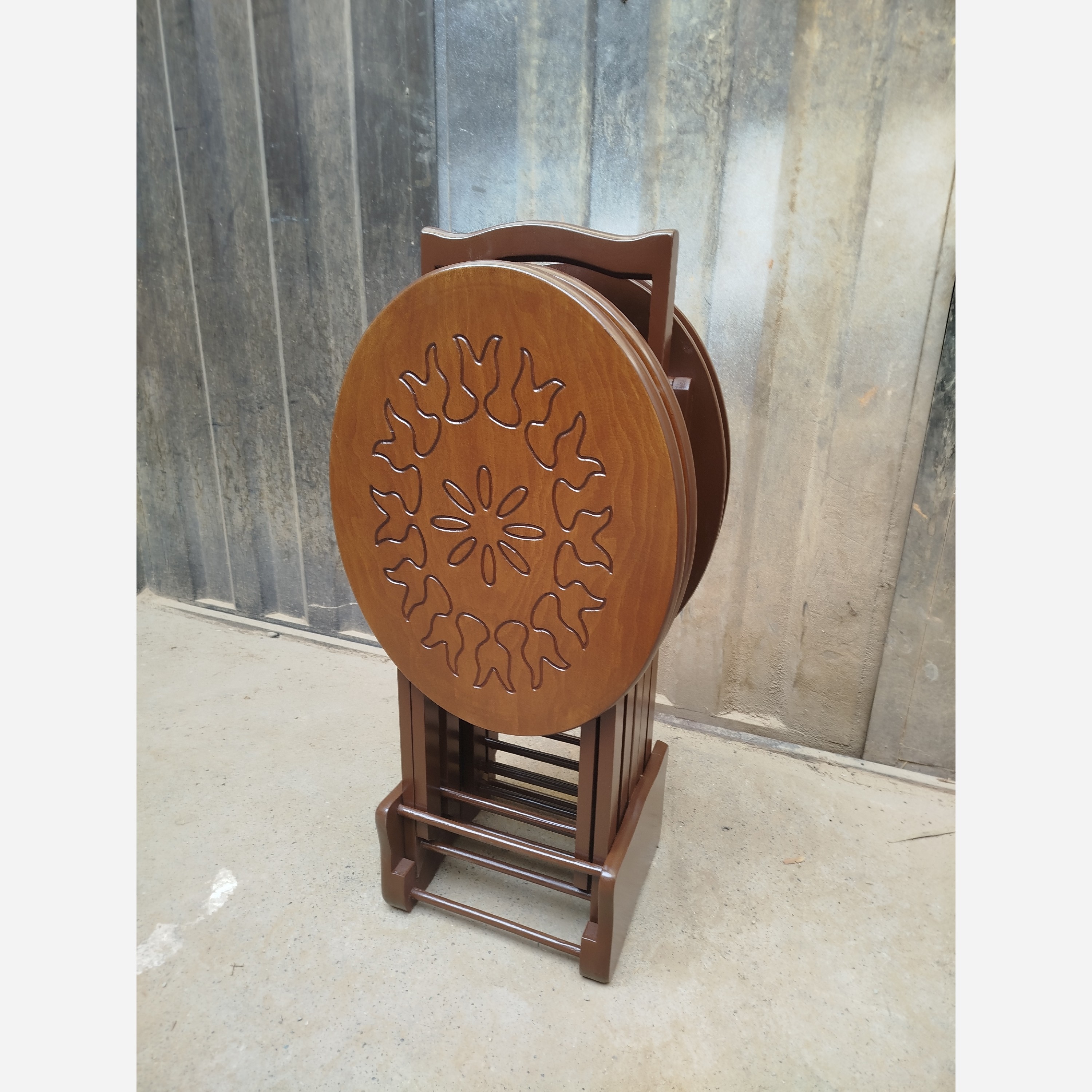 میز عسلی چهارتیکه تاشو بیضی CNC فروش به صورت نقد و اقساط چوب راش گرجستان ضمانت 36 ماهه بسیار شیک و زیبا