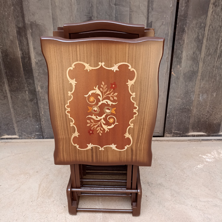 میز عسلی چهارتیکه تاشو مستطیل معرق فروش به صورت نقد و اقساط چوب راش گرجستان ضمانت 36 ماهه بسیار شیک و زیبا و کمجا
