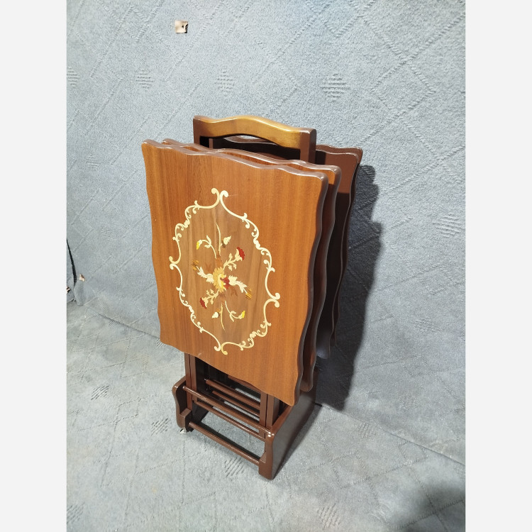 میز عسلی چهارتیکه تاشو مستطیل معرق فروش به صورت نقد و اقساط چوب راش گرجستان ضمانت 36 ماهه بسیار شیک و زیبا و کمجا