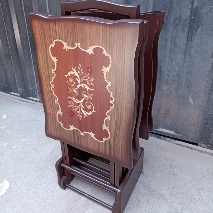 میز عسلی چهارتیکه تاشو مستطیل معرق فروش به صورت نقد و اقساط چوب راش گرجستان ضمانت 36 ماهه بسیار شیک و زیبا و کمجا