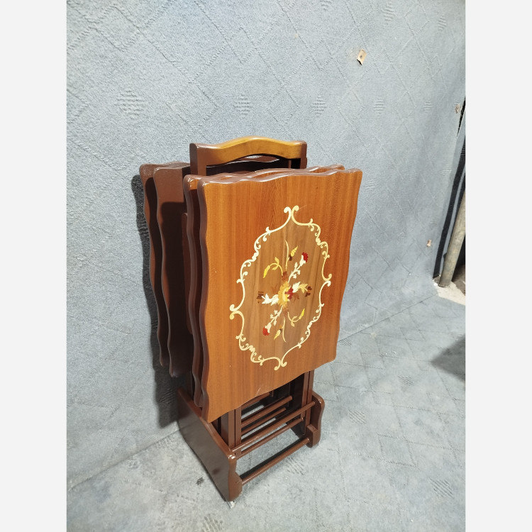 میز عسلی چهارتیکه تاشو مستطیل معرق فروش به صورت نقد و اقساط چوب راش گرجستان ضمانت 36 ماهه بسیار شیک و زیبا و کمجا