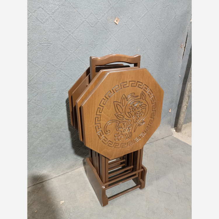 میز عسلی چهارتیکه تاشو هشت ضلعی CNC فروش به صورت نقد و اقساط چوب راش گرجستان ضمانت 36 ماهه بسیار شیک و زیبا