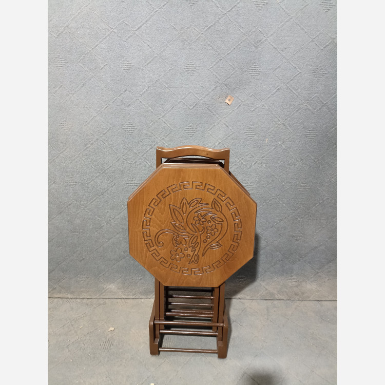 میز عسلی چهارتیکه تاشو هشت ضلعی CNC فروش به صورت نقد و اقساط چوب راش گرجستان ضمانت 36 ماهه بسیار شیک و زیبا